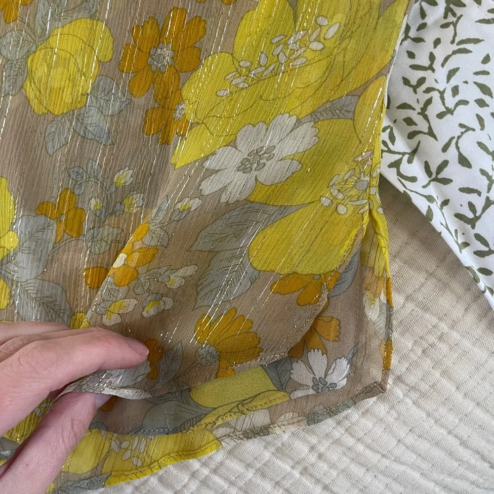 Veronica Beard Dali Silk Halter Top Yellow Floral Pyrex Threading Size 6 - Picture 9 of 15